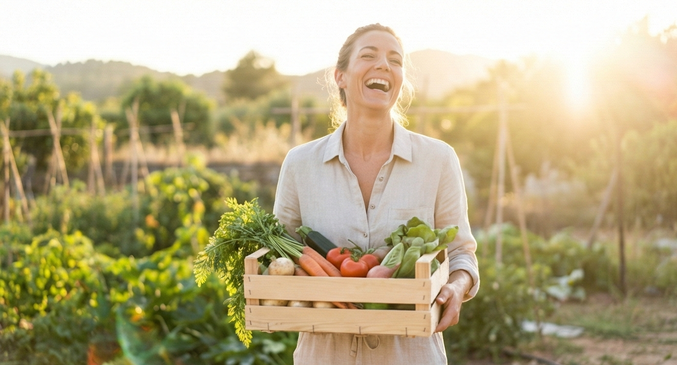 Mujer feliz en jardín